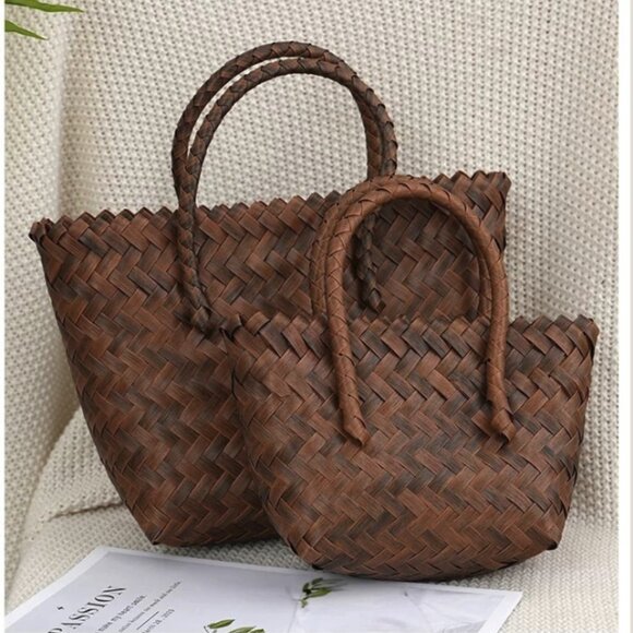 Woven Bamboo Handle Tote - Picture 1 of 4